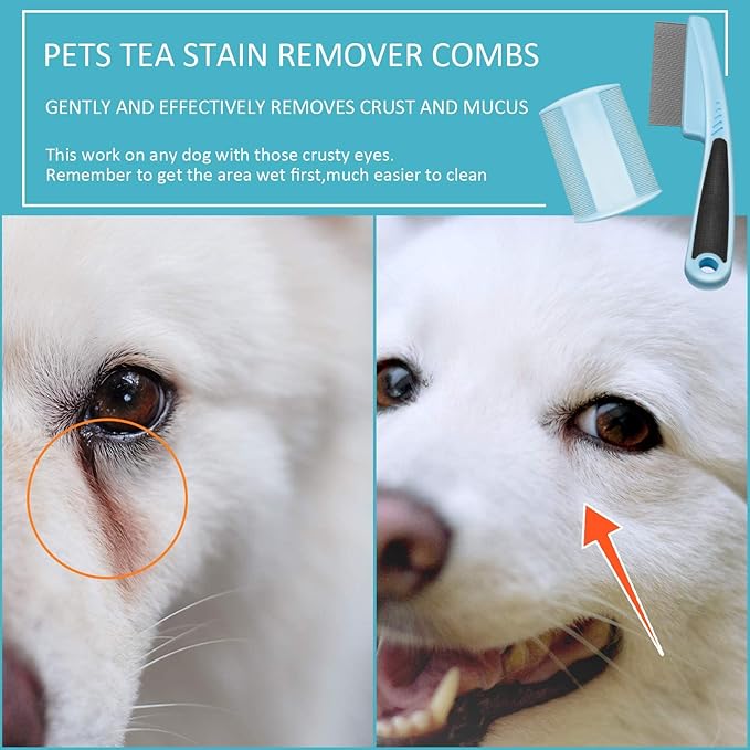 Fine Tooth Metal Comb for Removing Lice and Tear Stains, 2Pcs for Dogs, Cats, and Small Pets