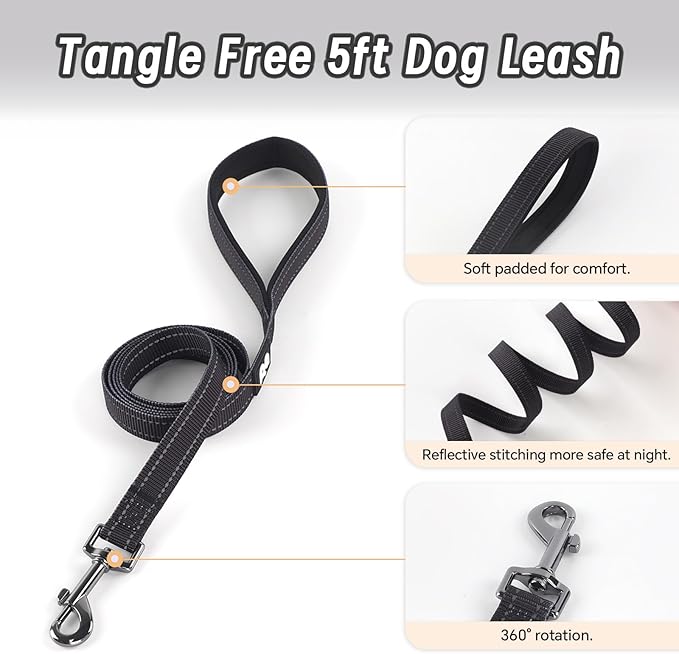 Dog Harness Leash Set, No Pull Adjustable Halter Cute Comfort Padded Handle for Medium Sized Large Small Dogs Walking Training Running with Reflective（Medium,Black）