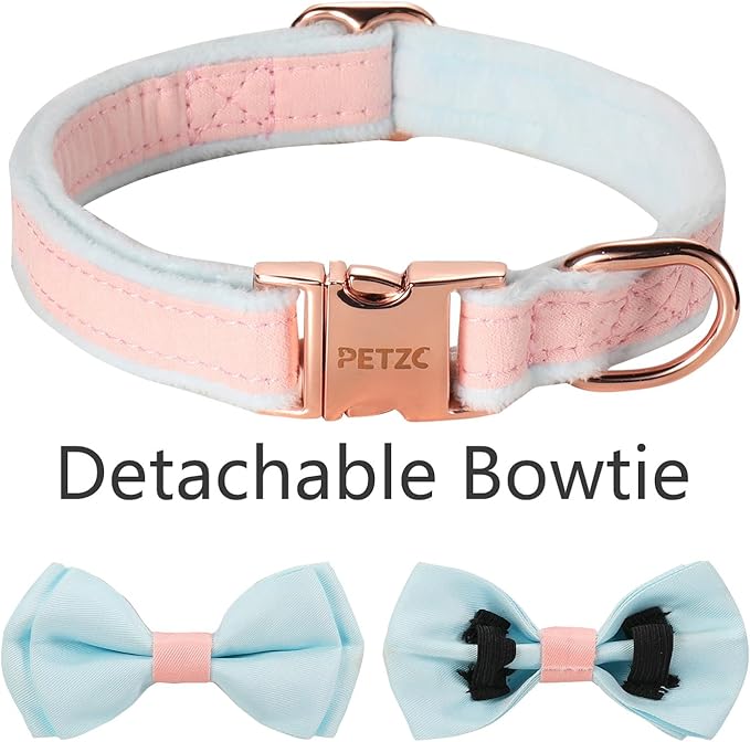 Dog Collar,Metal Buckle Pet Collar Suede Dog Collar Soft&Comfy Adjustable Pet Gift Collars with Bow for Small Medium Large Dogs (Small, Pink&Blue)