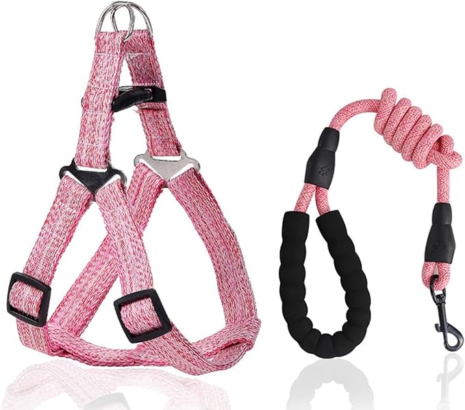 Dog Harness and Leash Set, No Pull Soft Mesh Pet Harness, Adjustable Puppy Vest for Small Medium Large Dogs (Pink, L)