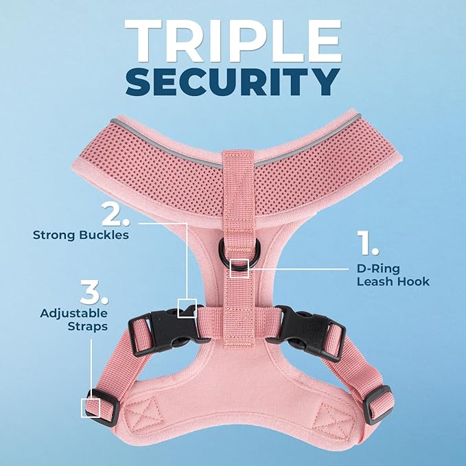 Voyager Aerolite No Pull Mesh Dog Harness with Lightweight, Soft, Breathable, Reflective Stitching, and Adjustable Straps for Walking, Running, Training, Heavy Duty and Durable - Pink, XL