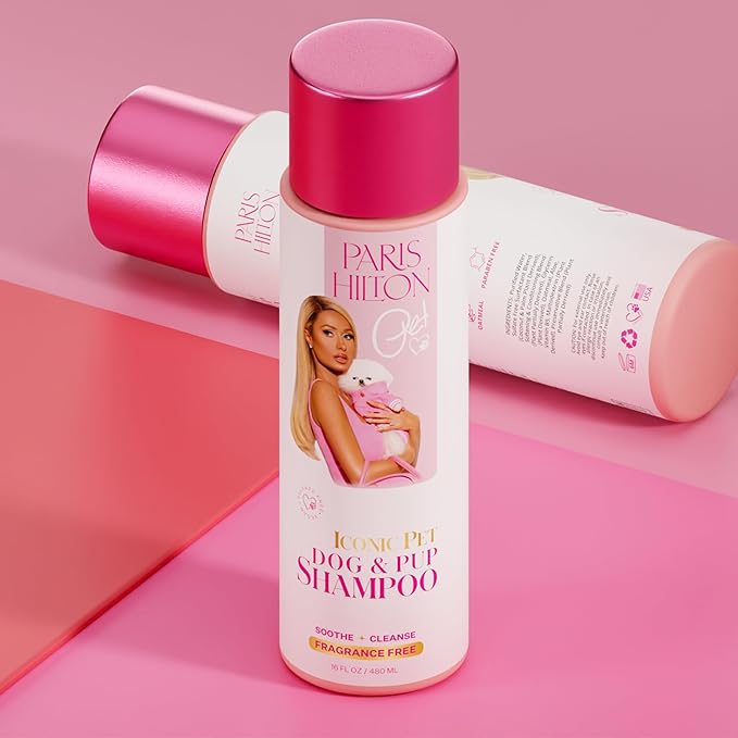 Paris Hilton Dog Shampoo - Fragrance-Free, Sulfate-Free, Vegan & Hypoallergenic for All Dog Breeds, with Oatmeal & Aloe for Healthy Coats & Salon-Quality Grooming, 16oz (480ml)