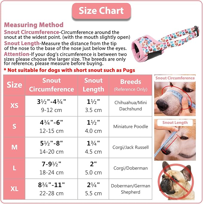 LUCKYPAW Dog Muzzle, Soft Dog Muzzles for Small Medium Large Dogs, Breathable Muzzles to Stop Biting and Chewing with Pattern, Allows Panting and Drinking (M-(Snout 5½"-8"), Pink Cake)