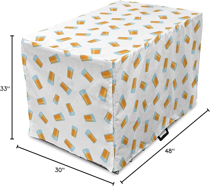 Lunarable Drinks Dog Crate Cover, Pattern of Fresh Orange Fruit Juice Scattered on a Plain Background, Easy to Use Pet Kennel Cover for Medium Large Dogs, 48 Inch, Orange Pale Blue
