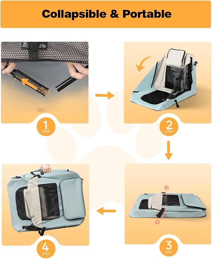 Extra Large Dog Crate with 2 Foldable Bowl, 32 Inch Collapsible Travel Dog Crate Kennel with Soft Blanket for Medium Dogs,Indoor & Outdoor (32" L x 23" W x 23" H, Blue)