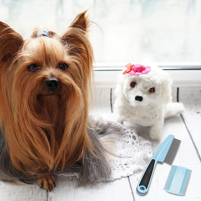 Fine Tooth Metal Comb for Removing Lice and Tear Stains, 2Pcs for Dogs, Cats, and Small Pets