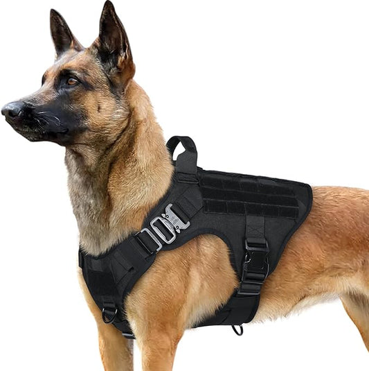 rabbitgoo Tactical Dog Harness for Large Dogs, Heavy Duty Dog Harness with Handle, No-Pull Service Dog Vest Large Breed, Adjustable Military Dog Vest Harness for Training Hunting Walking, Black, XL