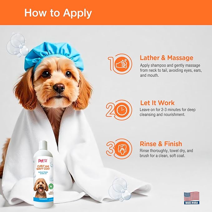 Natural Dog Shampoo for Curly & Wavy Coats – Hydrating & Tangle-Reducing Wash with Argan, Coconut & Jojoba Oils – Deodorizing for Poodles, Goldendoodles & Cocker Spaniels – 16 oz