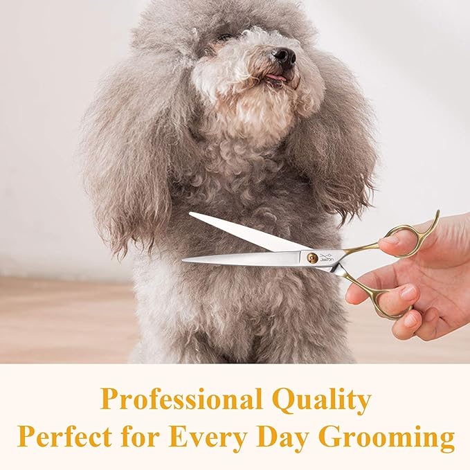 JASON 7.5" Dog Grooming Scissors Cats Trimming Shears Professional Pets Scissor Kit for Right Handed Groomers Gold Sharp Shear