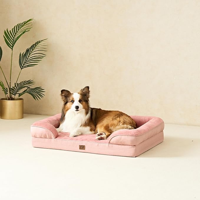 EHEYCIGA Orthopedic Dog Beds for Extra Large Dogs, Waterproof Memory Foam XL Dog Bed with Sides, Non-Slip Bottom and Egg-Crate Foam Big Dog Couch Bed with Washable Removable Cover, Dusty Pink