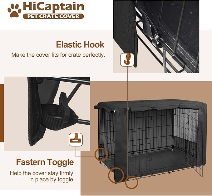 HiCaptain Dog Crate Cover for 48 Inches Wire Crates, Heavy-Duty Polyester Indoor Dog Kennel Cover Universal Fit for 1 2 Doors Standard Metal Dog Cage (Black)