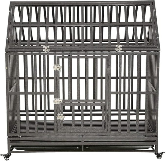 LUCKUP Heavy Duty Dog Cage Metal Kennel and Crate for Medium and Large Dogs, Pet Playpen with Four Wheels, Easy to Install, 42 inch, Black