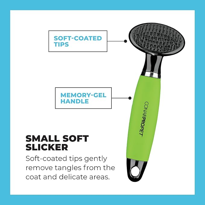CONAIRPRO Dog & Cat Dog Brush for Shedding, Small Slicker Brush with Reinforced Metal Tips, Ideal for Smaller Breeds Green