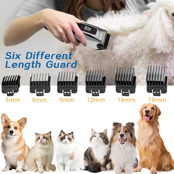 Dog Shears for Grooming Clippers Kit Professional for Thick Hair Coats,Low Noise Rechargeable Cordless Pet Shaver for Pets and Animals, Dog Trimmer for Grooming-Silver