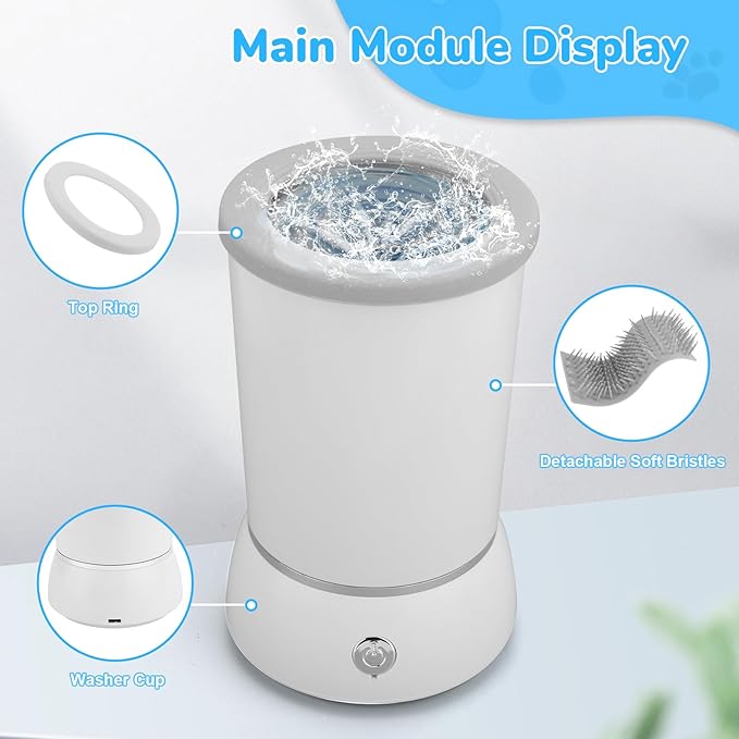 Automatic Dog Paw Cleaner Washer and Massager, Electric Pet Foot Paws Washer for Dogs Cats, USB Portable Dog Feet Cleaner Cup for Medium to Large Dogs, Pet Grooming Supplies(White)