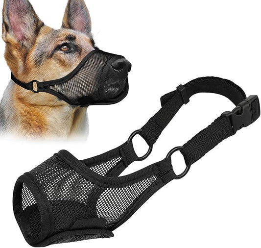 LUCKYPAW Dog Muzzle, Mesh Dog Muzzle for Large Medium Small Dogs, Soft Muzzles for Biting Chewing Fierce Barking, Breathable Muzzle with Adjustable Strap for Training (Black, M(Snout:8.75"-9.5"))