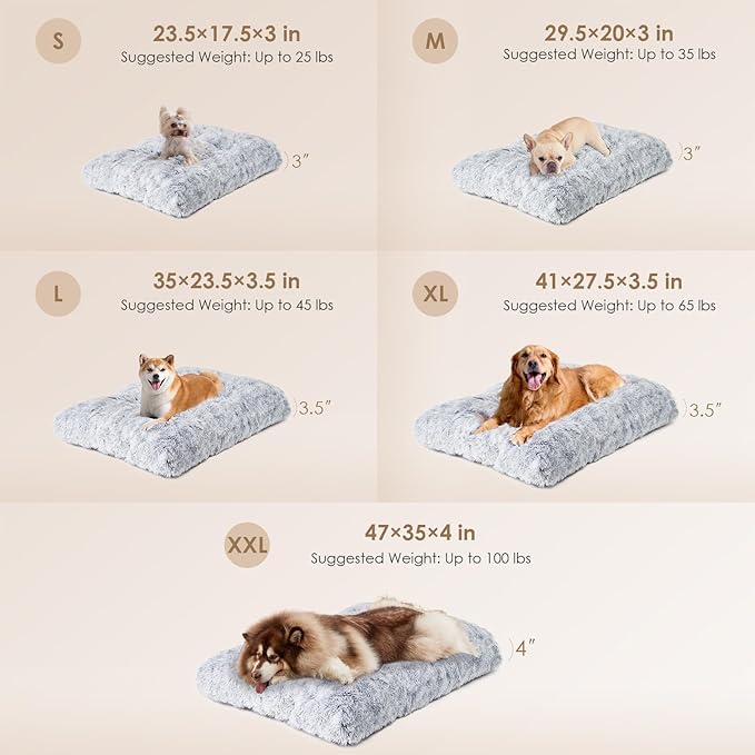 EHEYCIGA Fluffy Dog Crate Bed for Medium Dogs, Plush Faux Fur Dog Crate Pad, Calming Anti Anxiety Medium Dog Bed for Crate, Washable Soft Warm Dog Crate Mat with Non-Slip Bottom