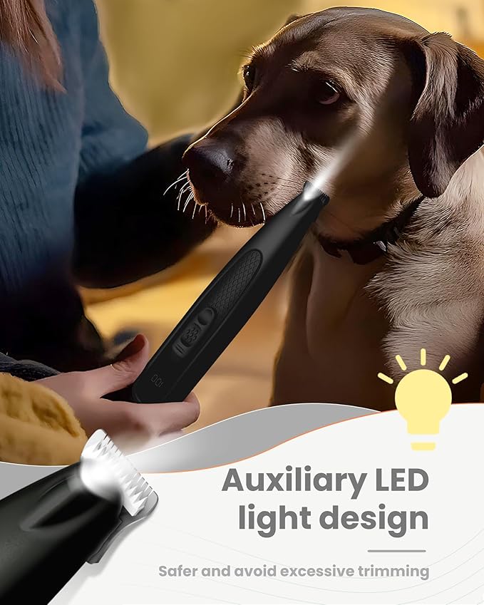 Dog Paw Trimmer with LED Light, Ultra-Low Noise Paw Trimmer for Dogs, Cordless Dog Clippers for Grooming with LED Display, Type-C Rechargeable Pet Clippers for Pads, Ears, Eyes, Face, Rump