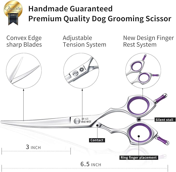 Grooming Pet Shear, 6.5 Inch Downword Curved Scissors, Curved Shears for Cat Shears and Small Dog Shears Or Any Breed Trimming Cuts, Design for Professional Pet Groomer