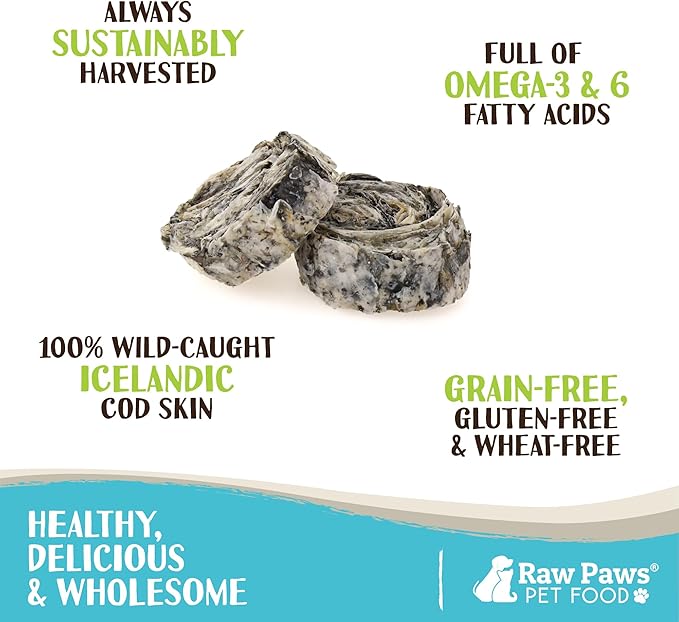 Raw Paws Cod Skin Rolls for Dogs, 5-oz – Icelandic Cod Skins for Dogs - Fish Skins for Dogs - Fish Skin Chews for Dogs - Cod Skin Dog Treats - Cod Treats for Dogs - Dried Fish Dog Treats - Fish Treats