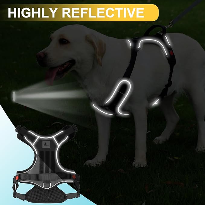 Service Dog Harness, No Pull Pet Harness with 2 Leash Clips, Reflective Adjustable No Choke Dog Vest with 5 PCS Patches,Vest Harness with Easy Control Handle Walking,Hiking,Training