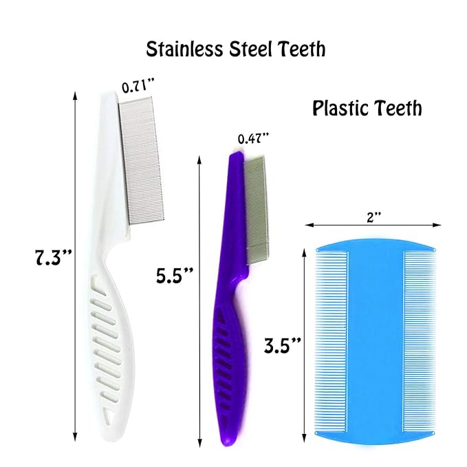 Set of 10 Pet Dog Grooming Lice Comb, Metal Head Comb for Long Hair, Dog Tear Stain Remover Combs, Hair Combs Remover for Dogs Cats, Removes Crust Mucus and Stains - 5 Types