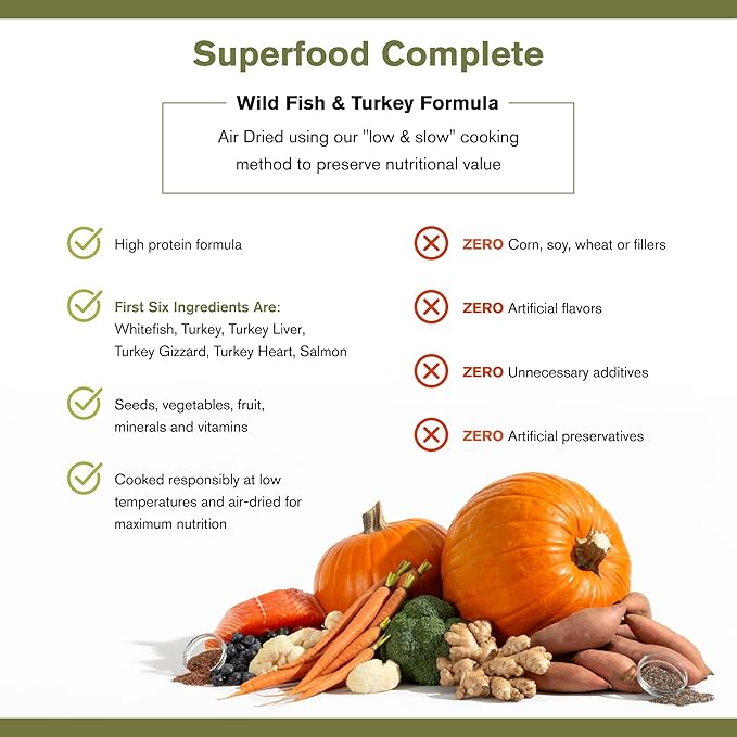 BADLANDS RANCH- Superfood Complete, Air-Dried Adult Dog Food - High Protein, Zero Fillers, Superfood Nutrition by Katherine Heigl (24 oz. Wild Fish and Turkey Formula)