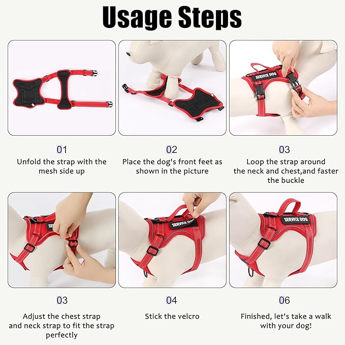 Demigreat Service Dog Harness, Reflective Dog Vest Harness with 5 PCS Patches, Adjustable Soft Oxford Pet Harness, Inner Layer Mesh, Easy to Control for Dogs (All-RED, Medium (Pack of 1))