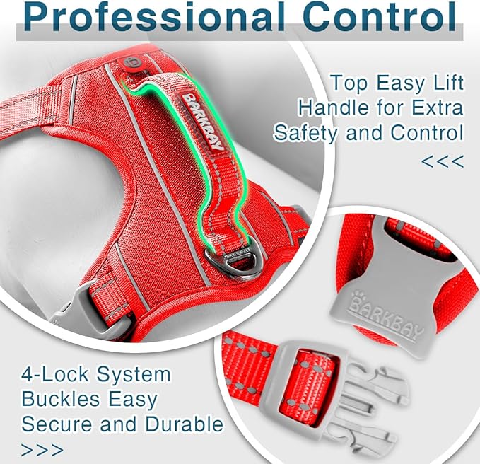 BARKBAY Dog Harness No Pull with ID Tag Pocket - Heavy Duty, Reflective, Easy Control for Large Dogs (Red,M)