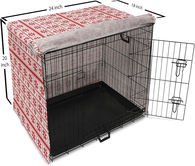 Ambesonne Christmas Dog Crate Cover, Scandinavian Tradition Fashion Nordic Borders Geometrical Pixel Retro Style, Easy to Use Pet Kennel Cover for Cats & Medium Dogs, 24 Inch, Orange White