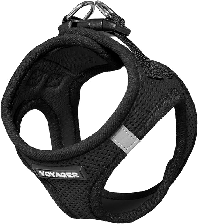 Voyager Step-in Air Dog Harness - All Weather Mesh, Reflective, No Pull Harness for Small, Medium Dogs, Cats - Secure with Hook & Loop Fastener, Buckle, Double D-Rings - Black, M