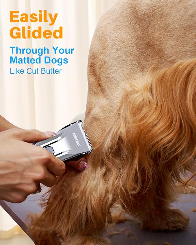 Dog Clippers for Grooming, AIBORS 2500mAH Dog Shavers Kit for Grooming, Low Noise, Rechargeable Cordless Hair Clippers for Dogs Cats Pets, USB C Charging, Quite Dog Hair Trimmer with Ceramic Blade