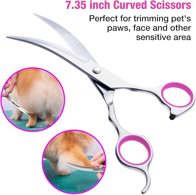Pink Dog Grooming Scissors, Dog Grooming Scissors Kit, Professional Stainless Steel Pet Grooming Shears for Dog, Cat, 5 in 1