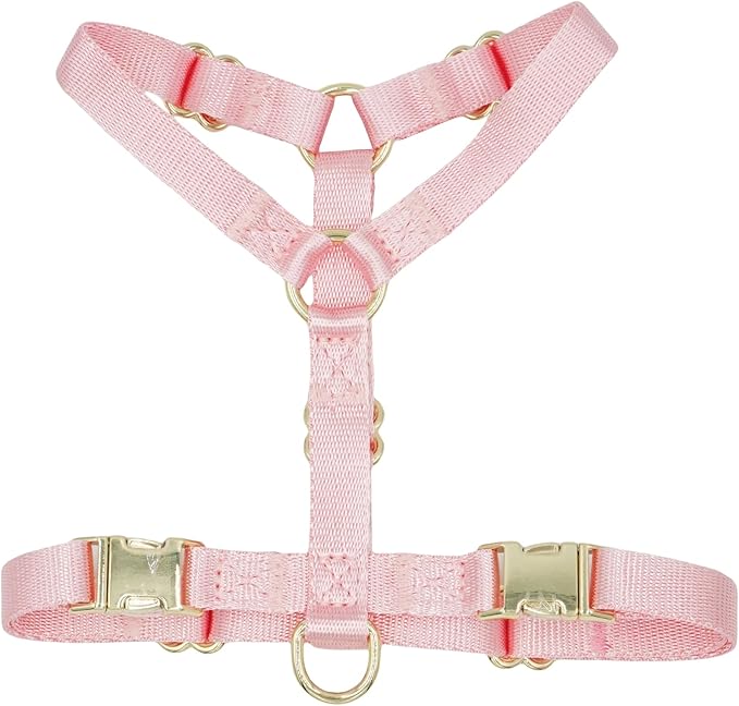 Nylon No Pull Dog Harness with Gold Metal Buckles,Easy Walking and Training Dog Harness (Pink, L)