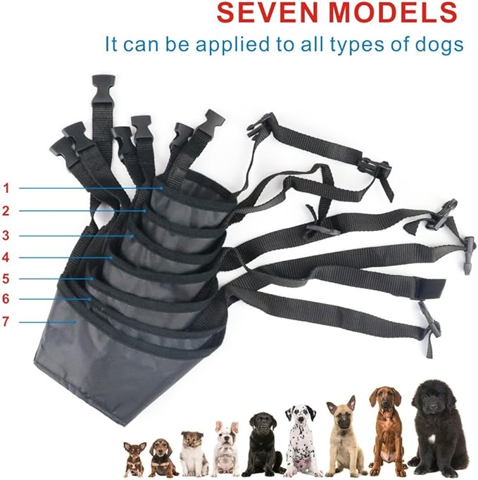 Idepet 1SET Dog Muzzles Suit,7PCS Adjustable Dog Cover Anti-Biting Barking Muzzles for Small Medium Large Extra Dog (Pack of 7)