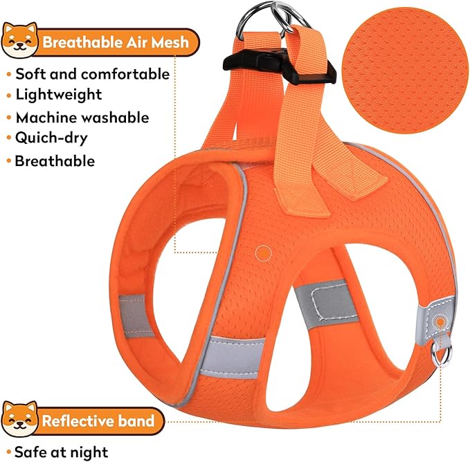 Dog Harness with Leash Set, No-Pull Step-in Reflective Pet Harness with 1 Leash Clips, Adjustable Soft Padded Easy Walk Dog Vest for Small Medium Large Dogs, Cats(Bright Orange, XSmall)