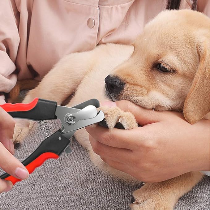 Dog Nails Clippers Trimmer with Safety Guard to Avoid Over-Cutting, Razor Sharp Blades with Bonus Dog Nail File, Cat Claw Clippers with Sturdy Non Slip Handles for Pets Dog Cat（Red & Black）