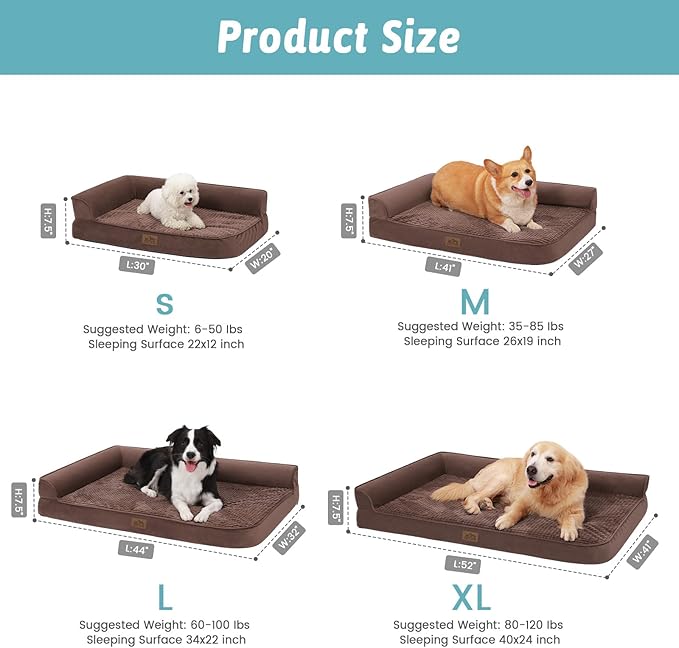 Orthopedic Dog Bed for Medium Dogs,Waterproof Dog Sofa Beds Medium, Supportive Foam Pet Couch Bed with Removable Washable Cover,Waterproof Lining and Nonskid Bottom,Brown(M,36" L x 27" W x 7.5" Th)