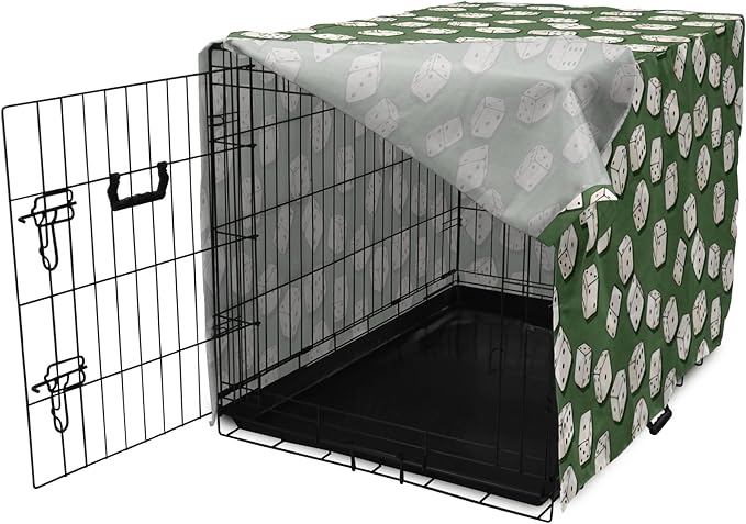 Lunarable Casino Dog Crate Cover, Cartoon Style Dices Pattern on Green Background Chance Game Lucky Jackpot, Easy to Use Pet Kennel Cover for Small Dogs Puppies Kittens, 22 Inch, Green Cream Black