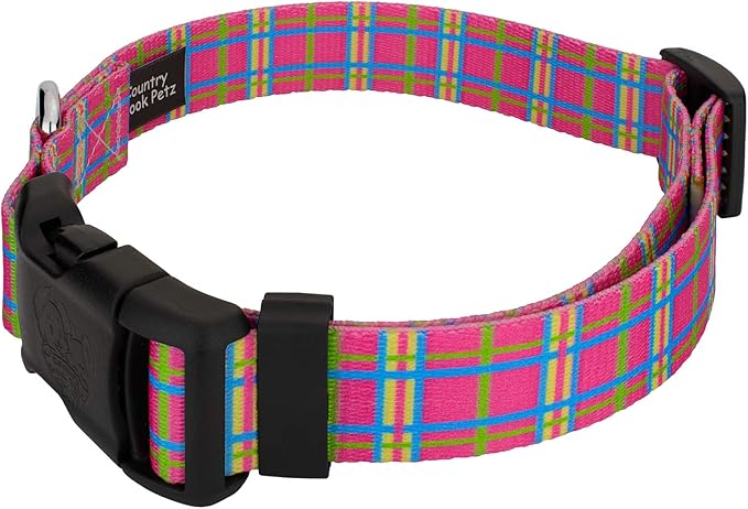 Country Brook Petz - Deluxe Bubblegum Pink Plaid Dog Collar - Made in The U.S.A. - Plaid and Argyle Collection Featuring Charming Designs (1 Inch, Medium)