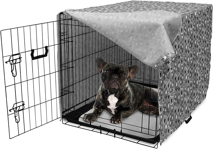 Lunarable Casino Dog Crate Cover, Playing Cards Abstract Style with Monochrome Display Gambling Theme, Easy to Use Pet Kennel Cover for Cats & Medium Dogs, 24 Inch, Black White Grey