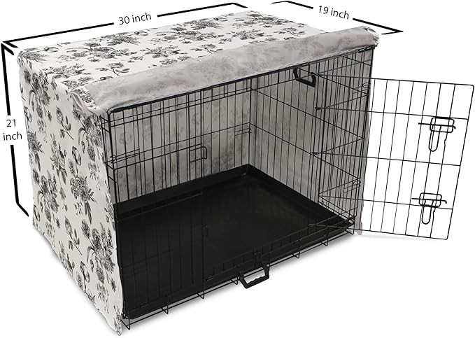 Ambesonne Black and White Dog Crate Cover, Vintage Floral Pattern Victorian Classic Royal Inspired New Modern Art, Easy to Use Pet Kennel Cover for Cats & Medium Dogs, 30 Inch, Black and White