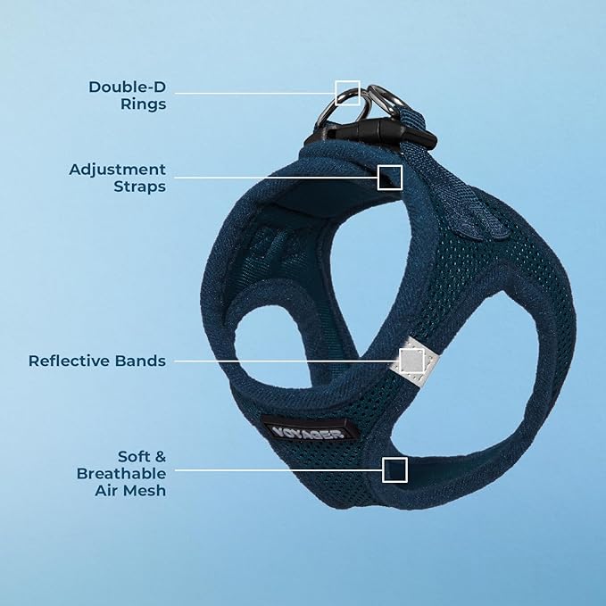 Voyager Step-in Air Dog Harness - All Weather Mesh, Reflective, No Pull Harness for Small, Medium Dogs, Cats - Secure with Hook & Loop Fastener, Buckle, Double D-Rings - Blue, XS