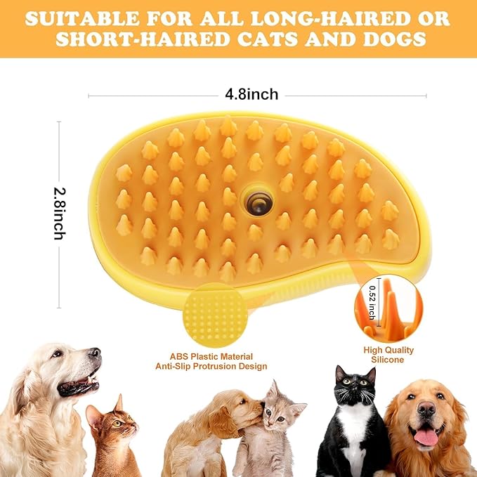 Cat Steam 3-in-1 Multifunctional Silicone Brush - Grooming Tool for Removing Tangles and Loose Hair from Cats, Dogs, and Pets - Massager with Steam Function