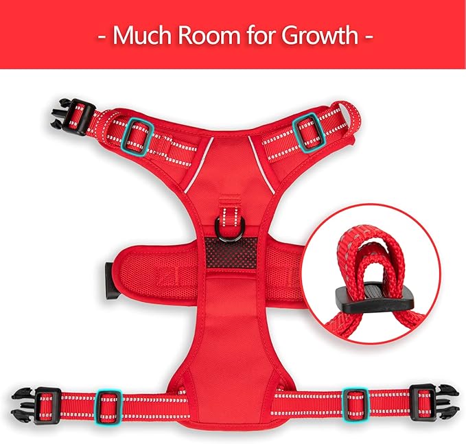 PoyPet No Pull Dog Harness, No Choke Reflective Dog Vest, Adjustable Pet Harnesses with Easy Control Padded Handle for Small Medium Large Dogs(Red Matching Trim,L)