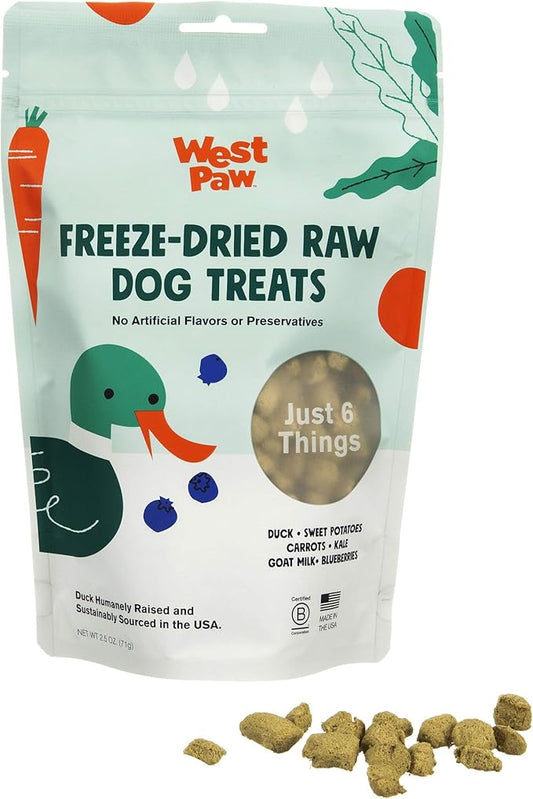 WEST PAW All-Natural Raw Freeze-Dried Dog Treats – Farm-Fresh Duck Training Treats for Dogs with Fiber, Beta Carotene, Vitamins A, E, C – Wholesome Canine Treat for Puppies, Senior Dogs – 2.5 Oz. …