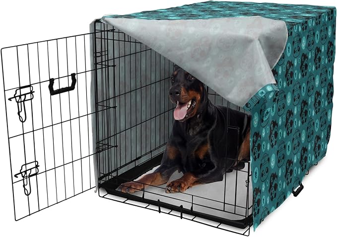 Lunarable Panda Dog Crate Cover, Pirate and Sailor Bears Skulls on Crossed Bones Anchors Within Circles, Easy to Use Pet Kennel Cover for Medium Large Dogs, 42 Inch, Teal Turquoise Black