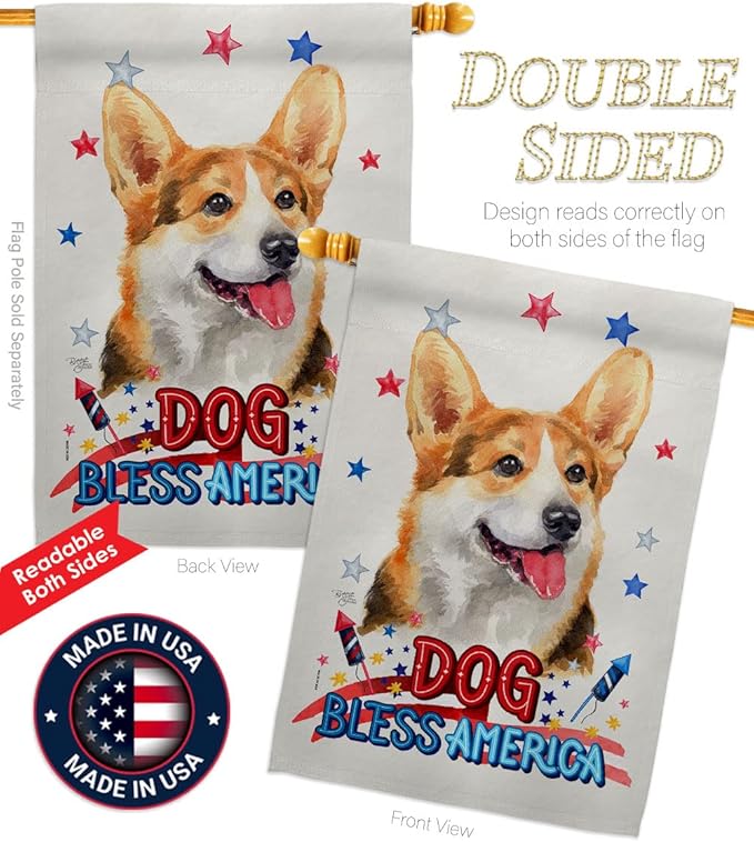 Breeze Decor Patriotic Pembroke Welsh Corgi House Flag-Pack Dog Puppy Spoiled Paw Canine Fur Pet Nature Farm Animal Creature Applique Banner Small Garden Yard Gift Double-Sided, Made in USA