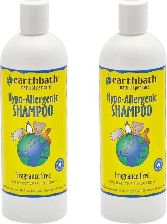 earthbath, Hypoallergenic Dog Shampoo - Fragrance Free Dog Shampoo for Allergies and Itching, Made in USA, Cruelty Free Dog Wash, Gentle Puppy Shampoo, Soothing Cat Shampoo - 16 oz (2 Pack)