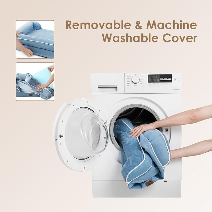 EHEYCIGA Orthopedic Dog Beds for Large Dogs, Waterproof Memory Foam Large Dog Bed with Sides, Non-Slip Bottom and Egg-Crate Foam Large Dog Couch Bed with Washable Removable Cover, Washed Blue